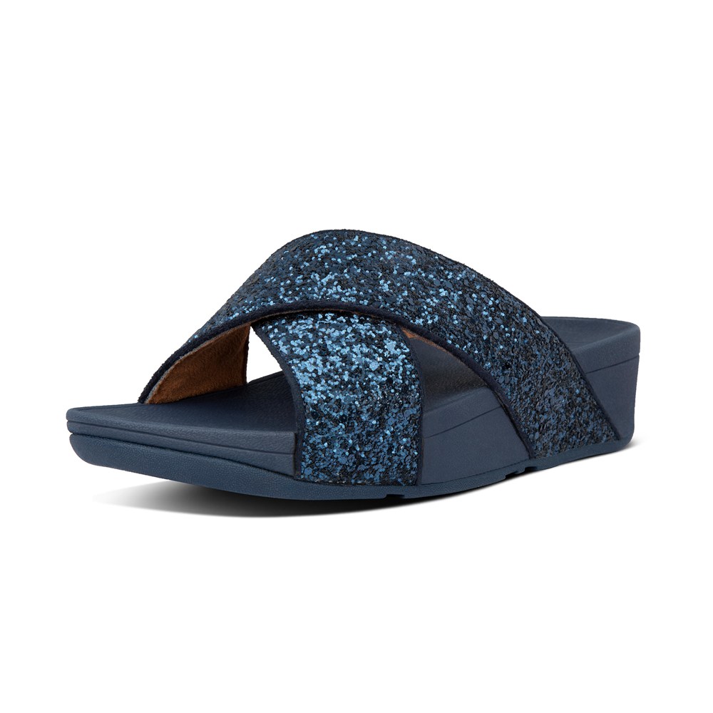 Fitflop Womens Slides Navy - Lulu Glitter Cross - TH6095137